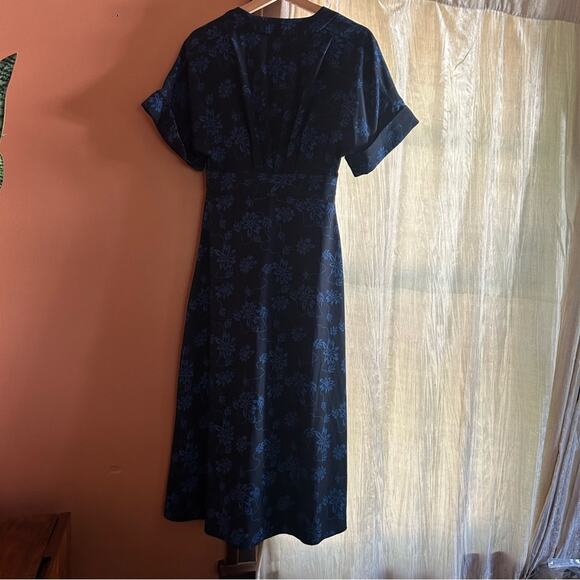 EQUIPMENT Femme Nauman Floral V-Neck Button Front Midi Dress Eclipse Blue Size 2 - Picture 5 of 8